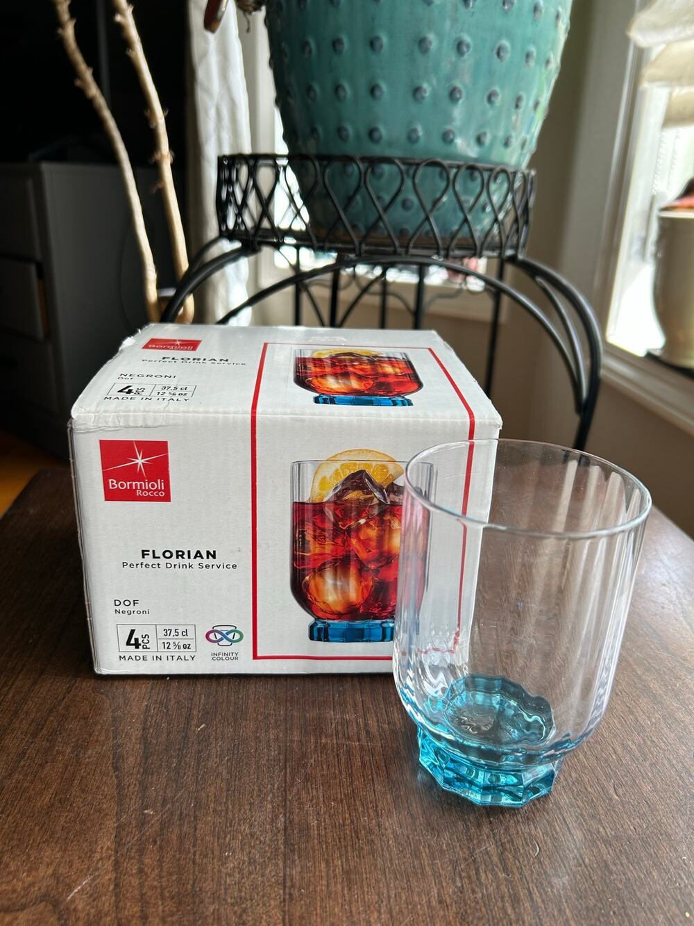 New Bormioli Rocco Florian Beverage Glass Lucent Blue lowball 12.5oz